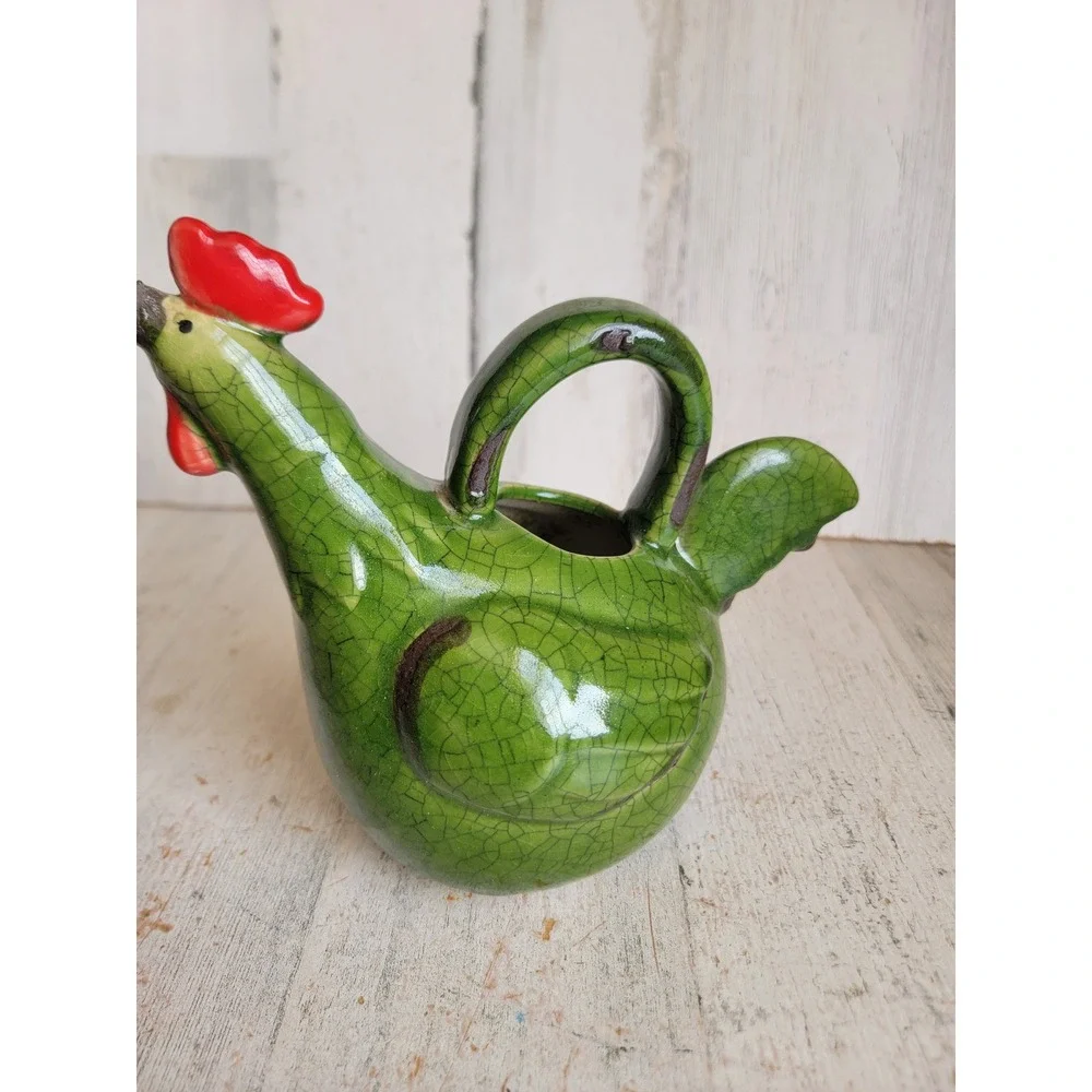 Vintage green chicken watering can picture hen ceramic kitchen home decor